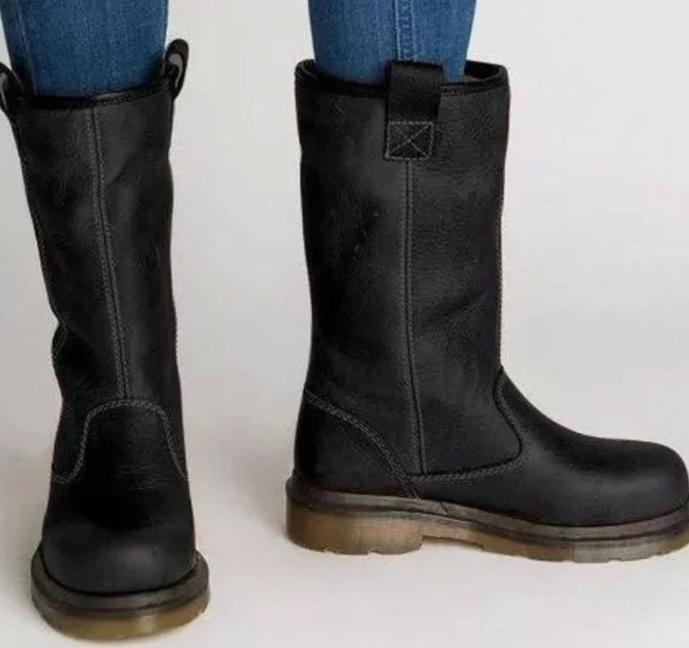 Damen Stiefel mit Zugschlaufen und Profilsohle