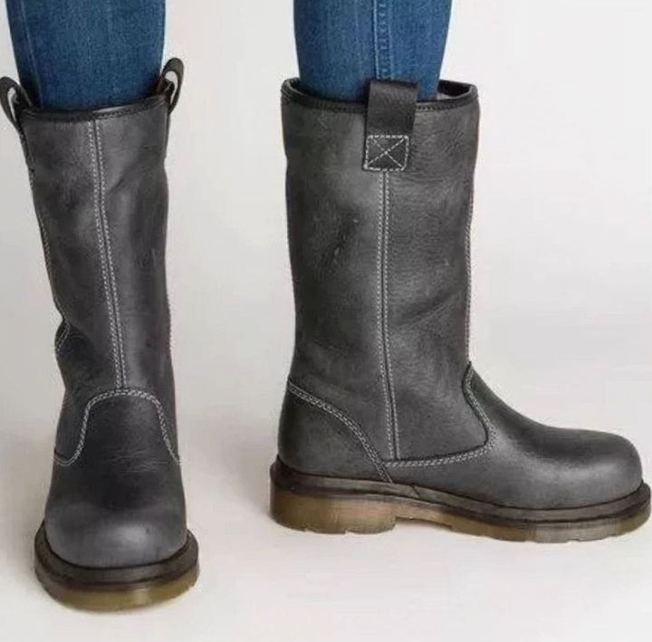 Damen Stiefel mit Zugschlaufen und Profilsohle