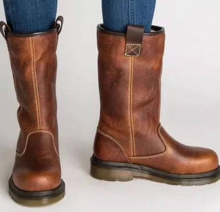 Damen Stiefel mit Zugschlaufen und Profilsohle