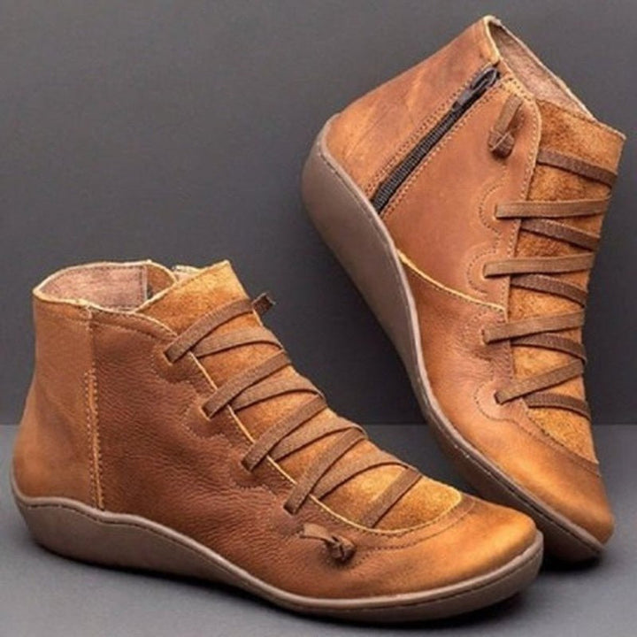 Stiefeletten Damen Kunstleder Schnürung Seitlichem Reißverschluss Knöchelhohe Boots