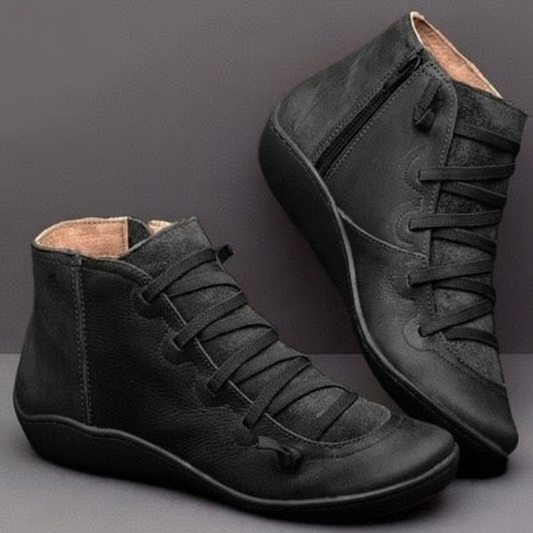 Stiefeletten Damen Kunstleder Schnürung Seitlichem Reißverschluss Knöchelhohe Boots