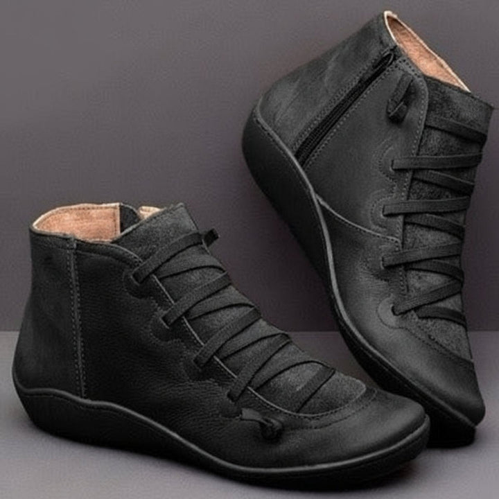 Stiefeletten Damen Kunstleder Schnürung Seitlichem Reißverschluss Knöchelhohe Boots