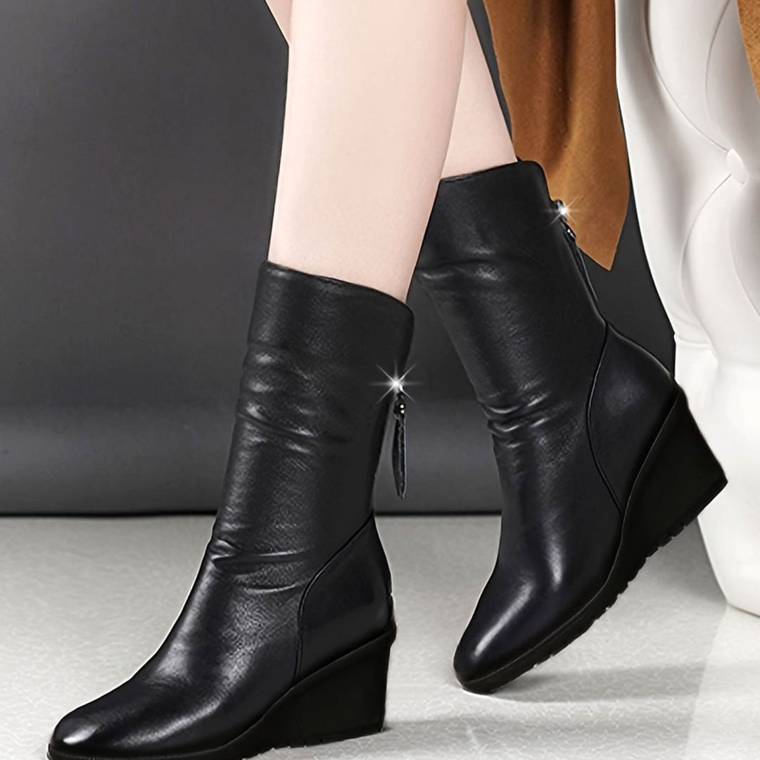 Damen Stiefeletten mit Keilabsatz und gerafftem Schaft