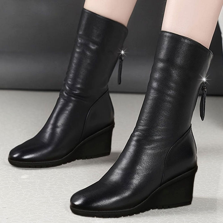 Damen Stiefeletten mit Keilabsatz und gerafftem Schaft