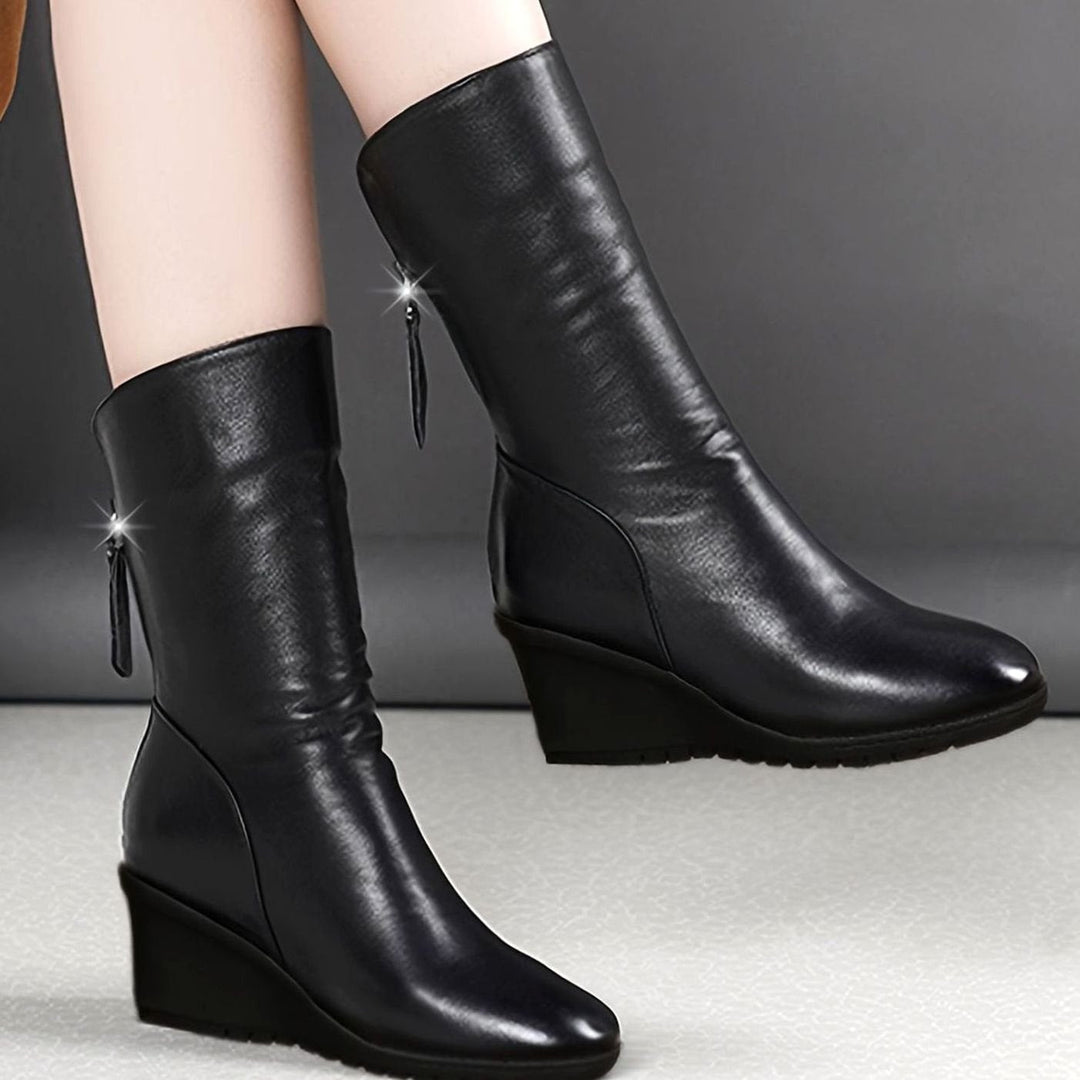 Damen Stiefeletten mit Keilabsatz und gerafftem Schaft
