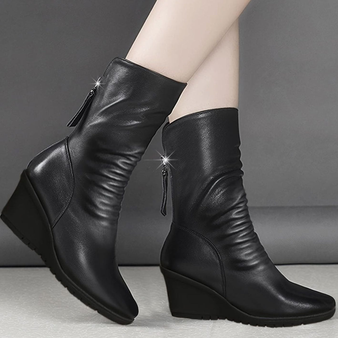 Damen Stiefeletten mit Keilabsatz und gerafftem Schaft