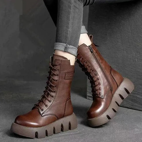 Damen Stiefeletten mit Schnürung und Profilsohle