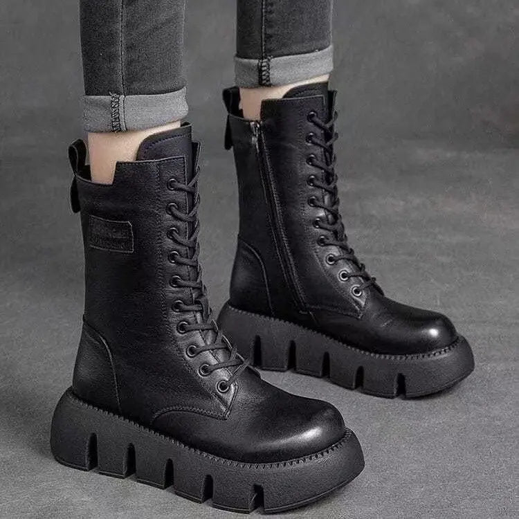 Damen Stiefeletten mit Schnürung und Profilsohle
