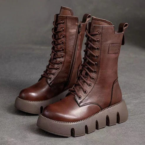 Damen Stiefeletten mit Schnürung und Profilsohle