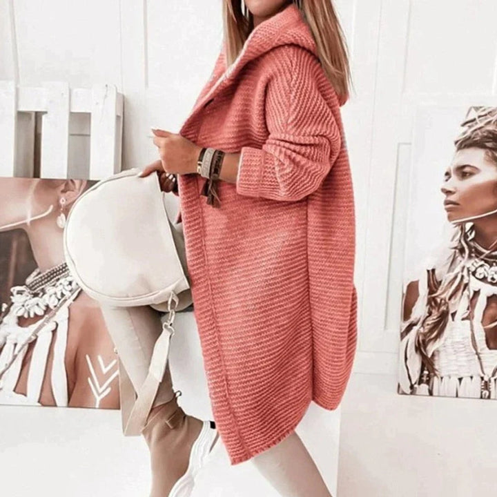 Strickjacke Damen Lang Warm Kapuze Knopfleiste Oversized