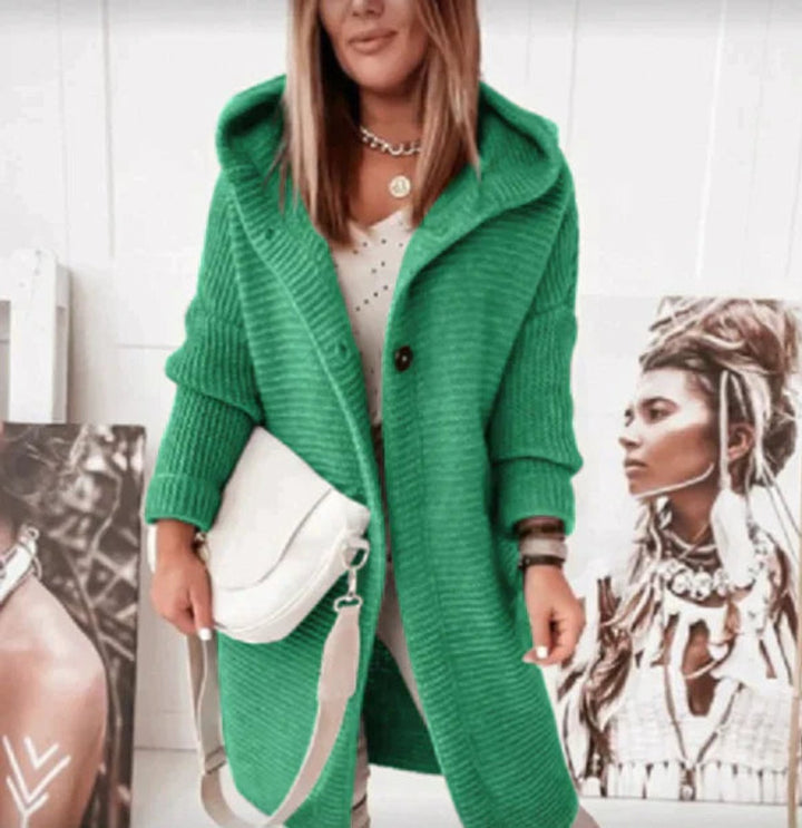 Strickjacke Damen Lang Warm Kapuze Knopfleiste Oversized