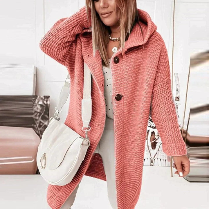 Strickjacke Damen Lang Warm Kapuze Knopfleiste Oversized