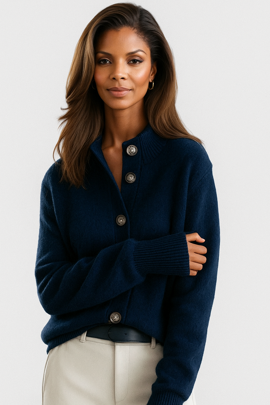 Damen Strickjacke mit Knöpfen und gerippten Bündchen