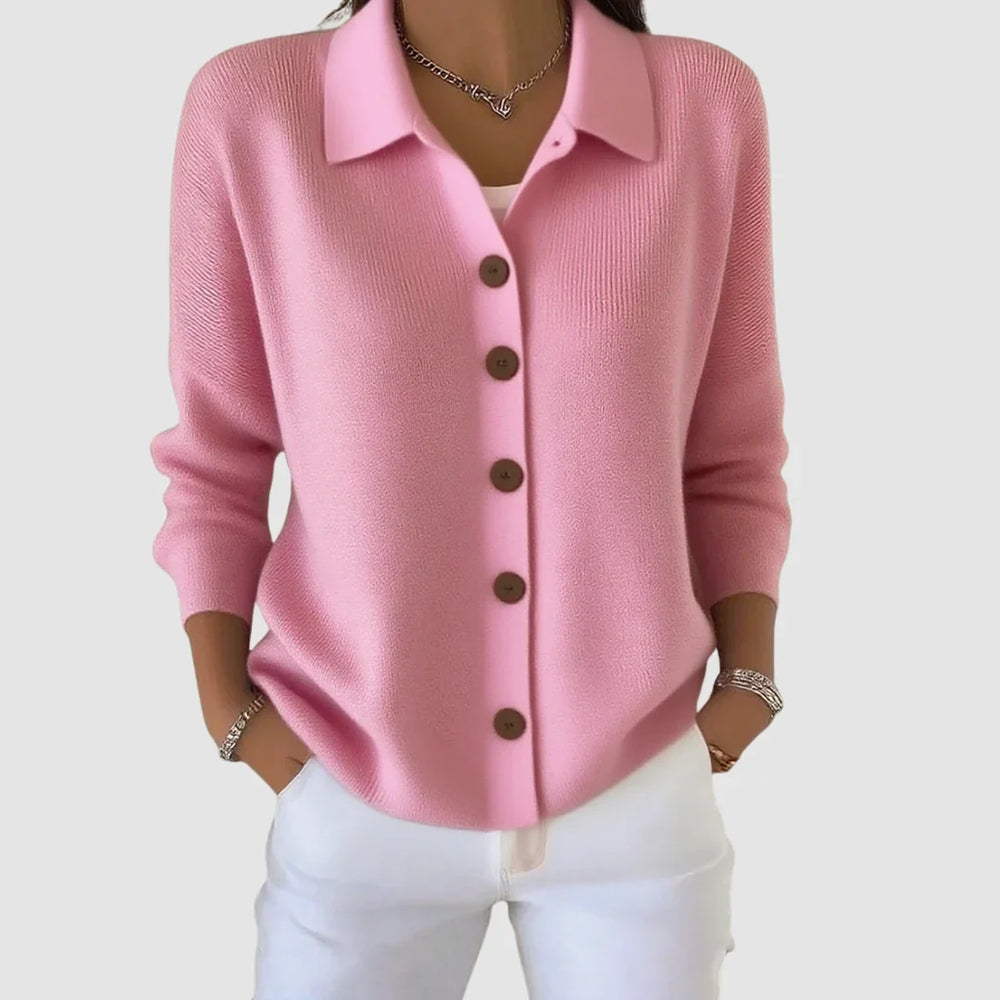 Damen Strickjacke mit Kragen und Knopfleiste