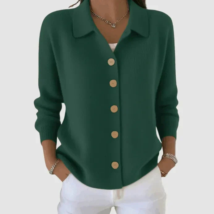 Damen Strickjacke mit Kragen und Knopfleiste