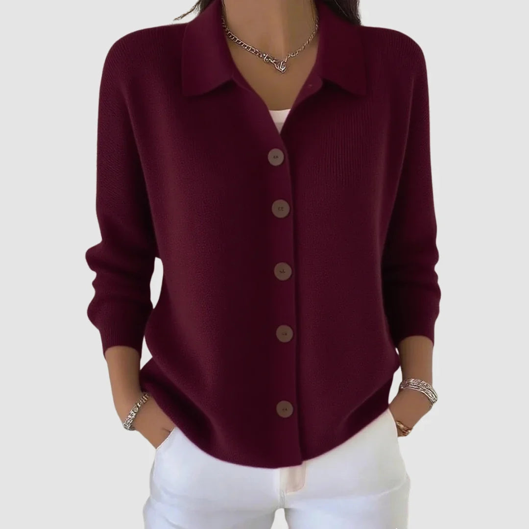 Damen Strickjacke mit Kragen und Knopfleiste