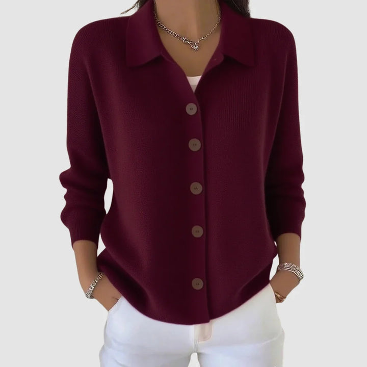Damen Strickjacke mit Kragen und Knopfleiste