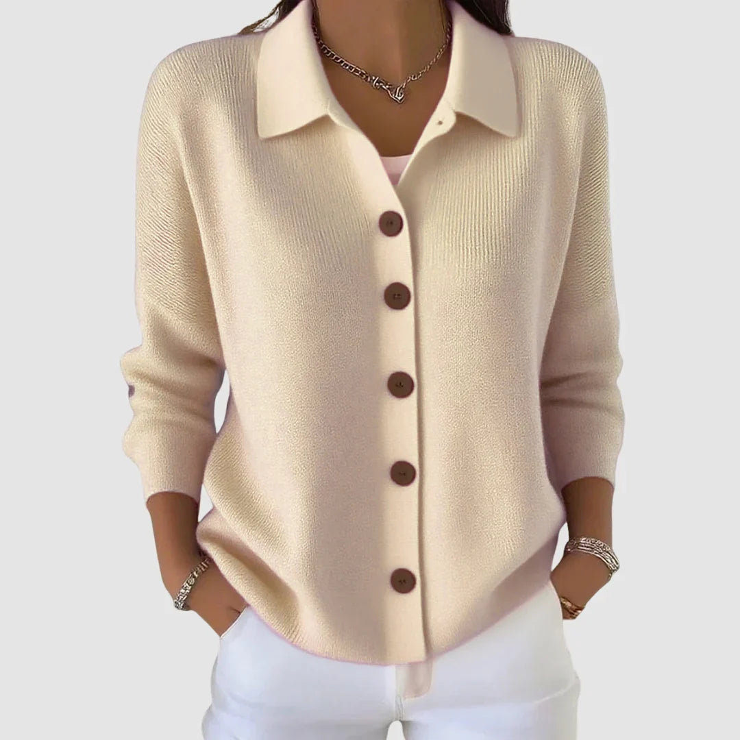 Damen Strickjacke mit Kragen und Knopfleiste