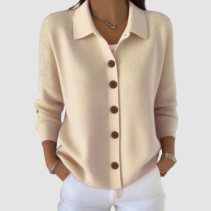 Damen Strickjacke mit Kragen und Knopfleiste