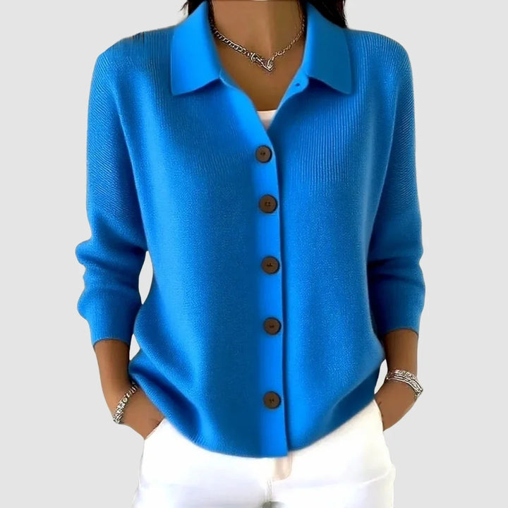 Damen Strickjacke mit Kragen und Knopfleiste