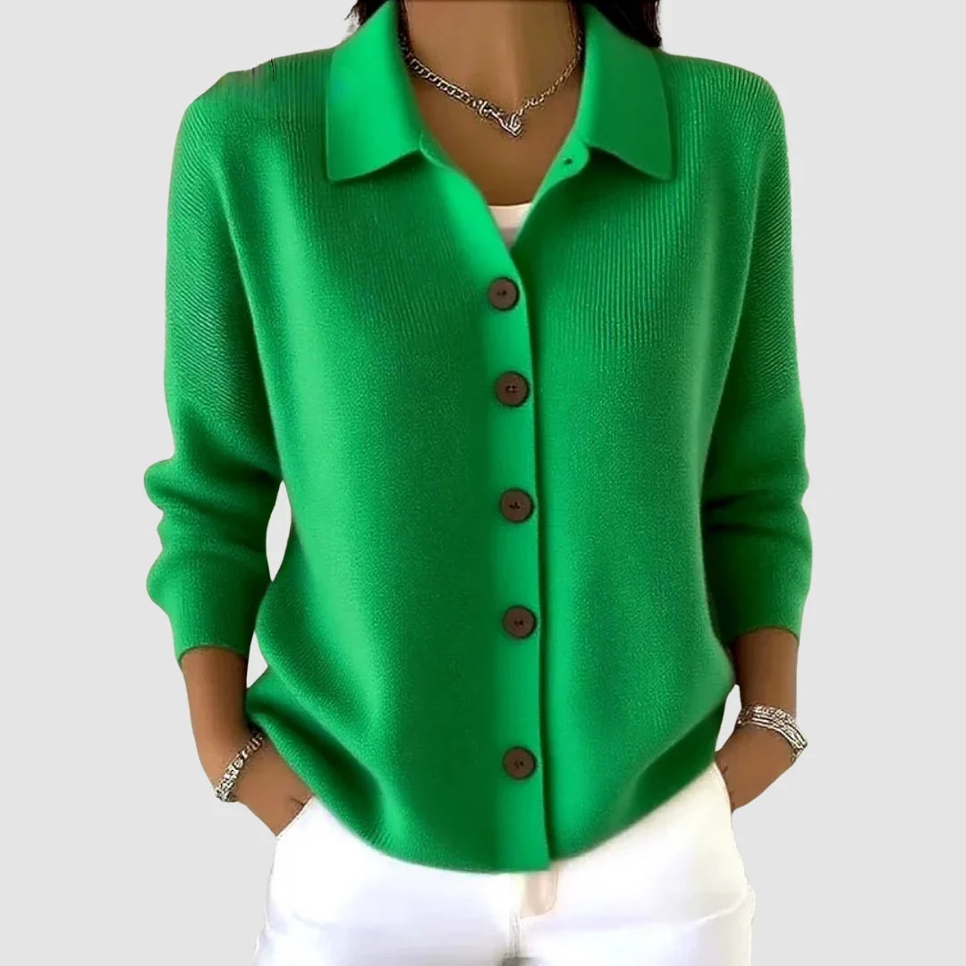 Damen Strickjacke mit Kragen und Knopfleiste