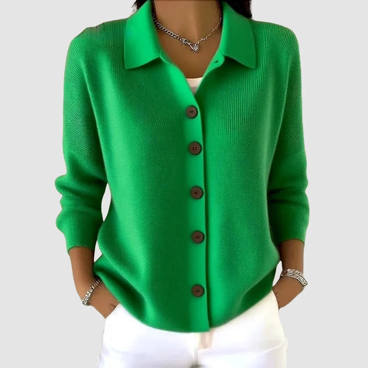 Damen Strickjacke mit Kragen und Knopfleiste