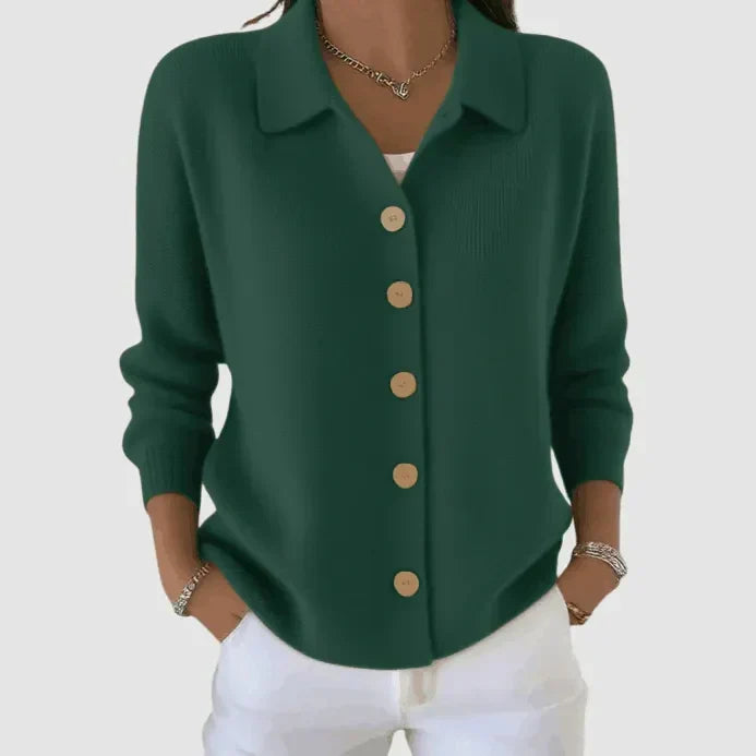 Damen Strickjacke mit Kragen und Knopfleiste