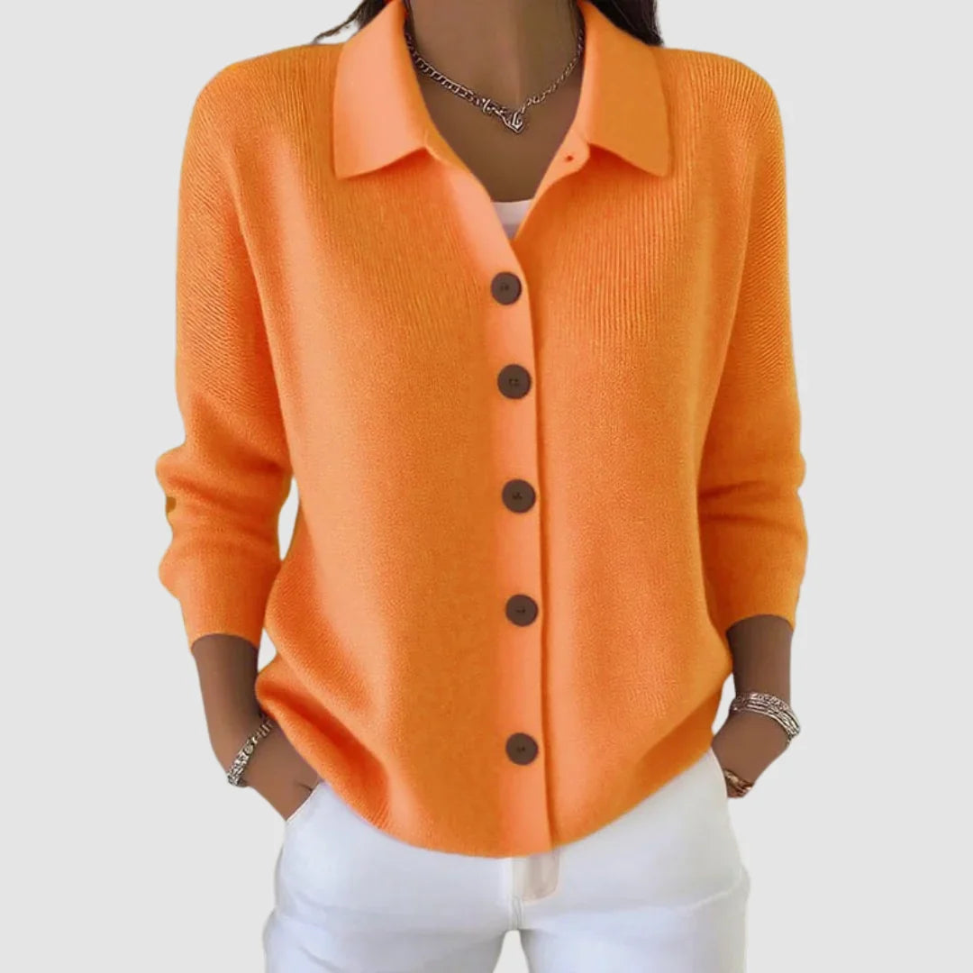 Damen Strickjacke mit Kragen und Knopfleiste