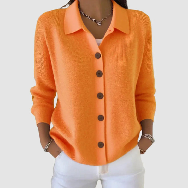 Damen Strickjacke mit Kragen und Knopfleiste