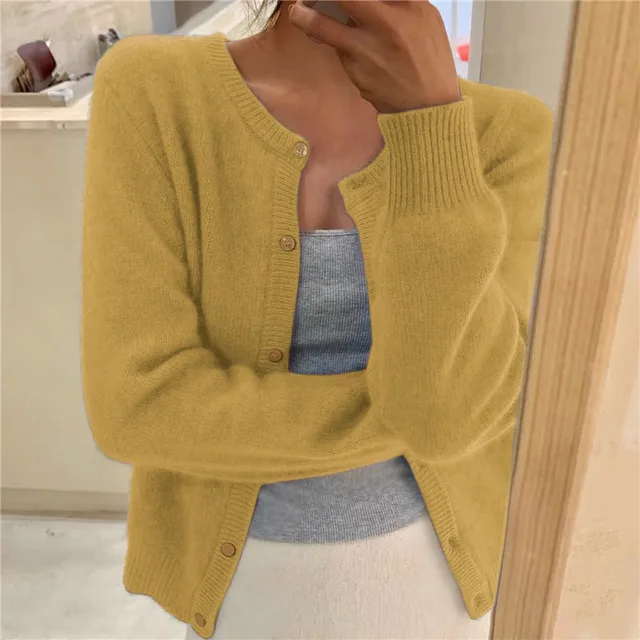 Damen Strickjacke mit Rundhals und Knopfleiste