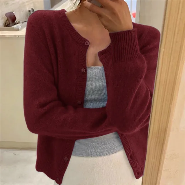 Damen Strickjacke mit Rundhals und Knopfleiste