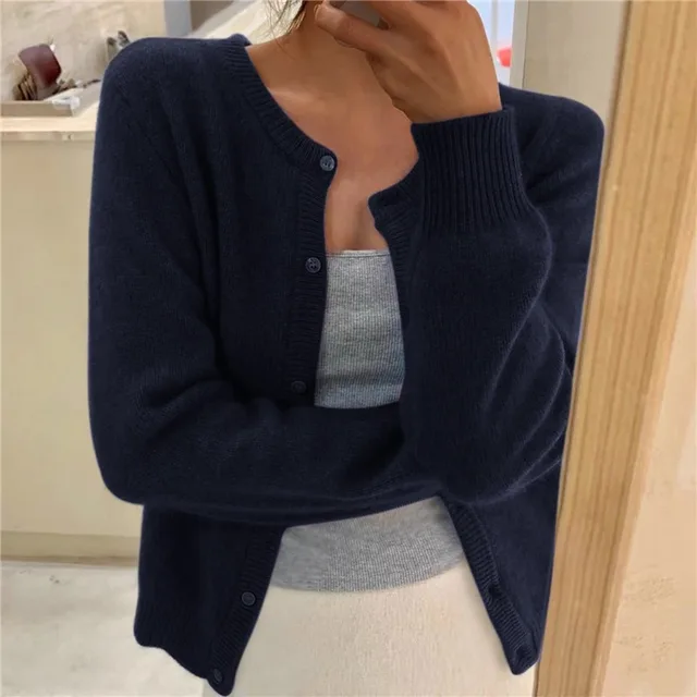 Damen Strickjacke mit Rundhals und Knopfleiste