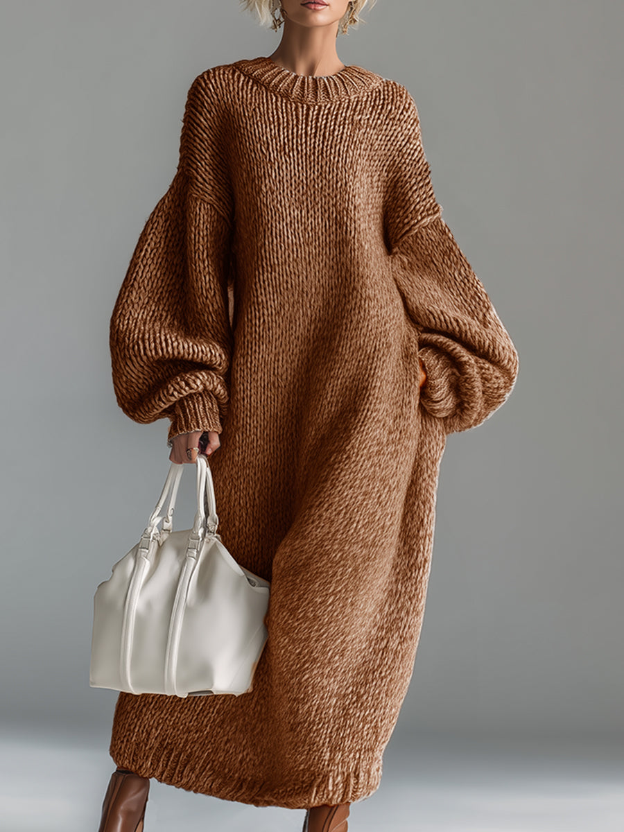 Adara | Women's Oversized Knit Sweater Maxi Dress - Taupe - Image 2