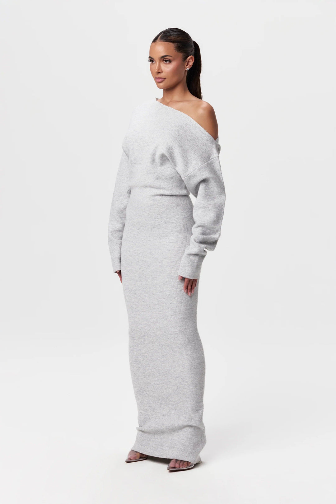 Damen Strickkleid mit asymmetrischem Ausschnitt