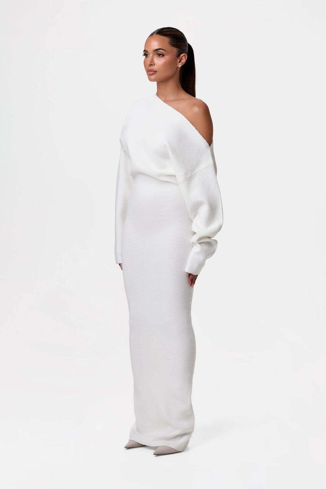 Damen Strickkleid mit asymmetrischem Ausschnitt