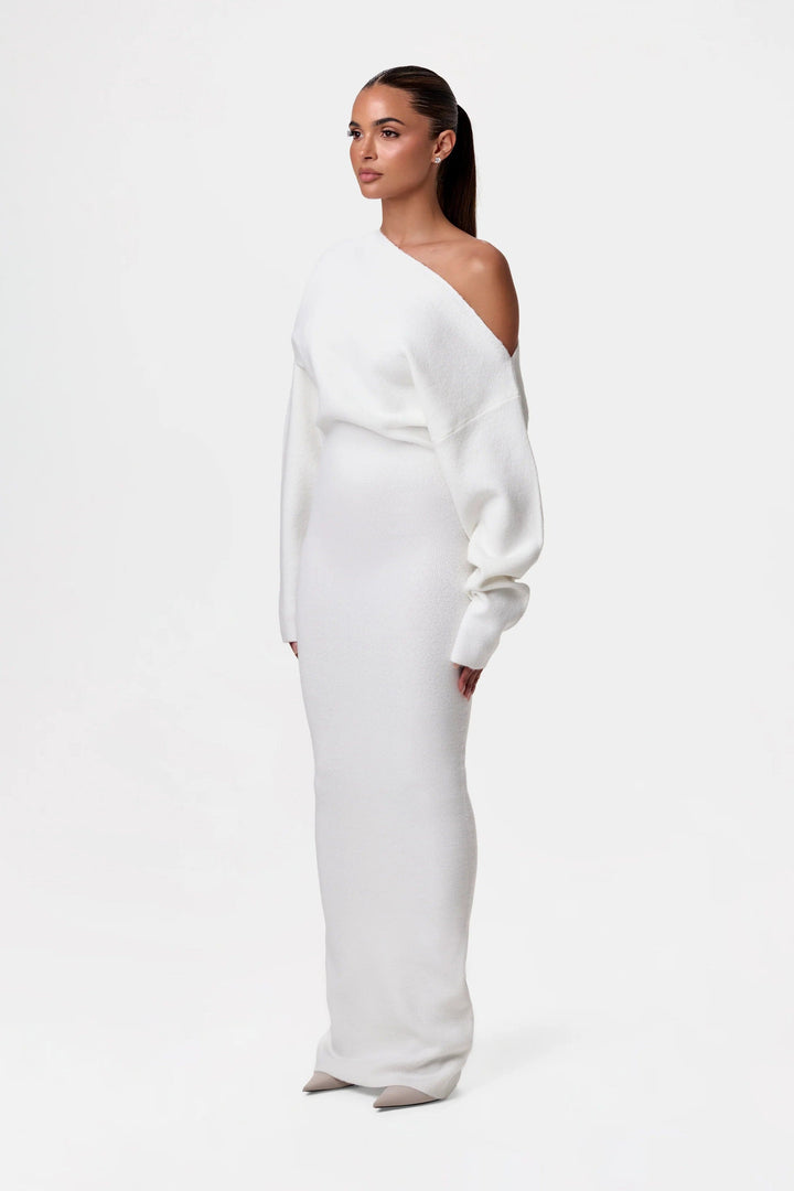 Damen Strickkleid mit asymmetrischem Ausschnitt