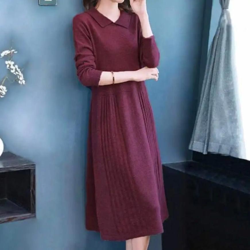 Damen Strickkleid mit langen Ärmeln für Alltag und Anlässe - Grau