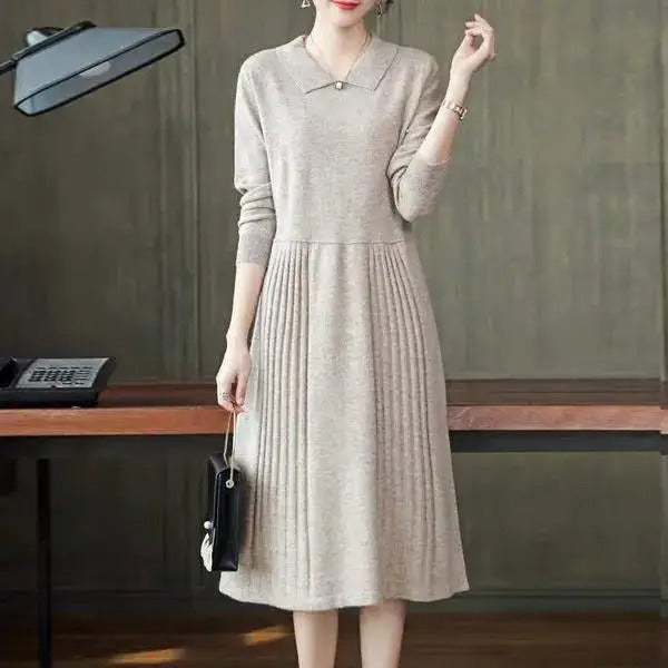 Damen Strickkleid mit langen Ärmeln für Alltag und Anlässe - Grau