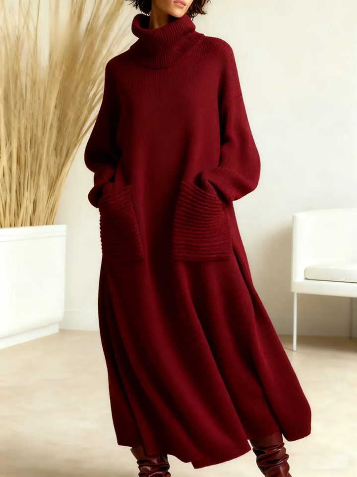 Damen Strickkleid mit Rollkragen und Seitentaschen