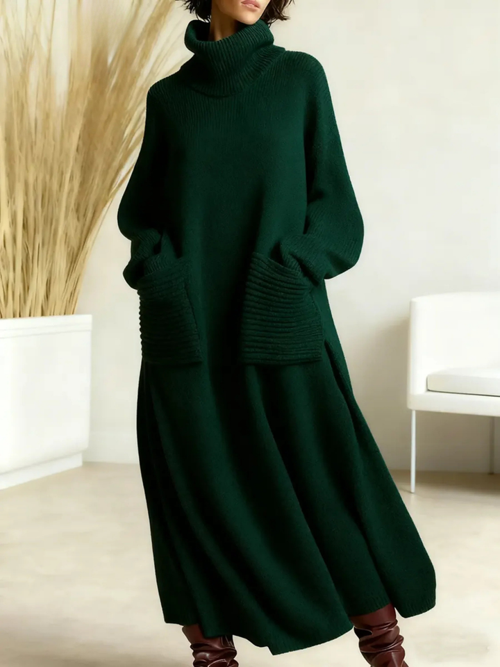 Damen Strickkleid mit Rollkragen und Seitentaschen