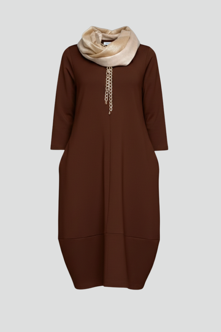 Damen Strickkleid mit Taschen und Ballonsaum