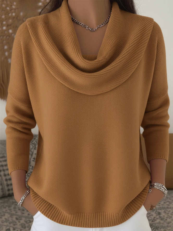 Damen Strickpullover mit drapiertem Schalkragen