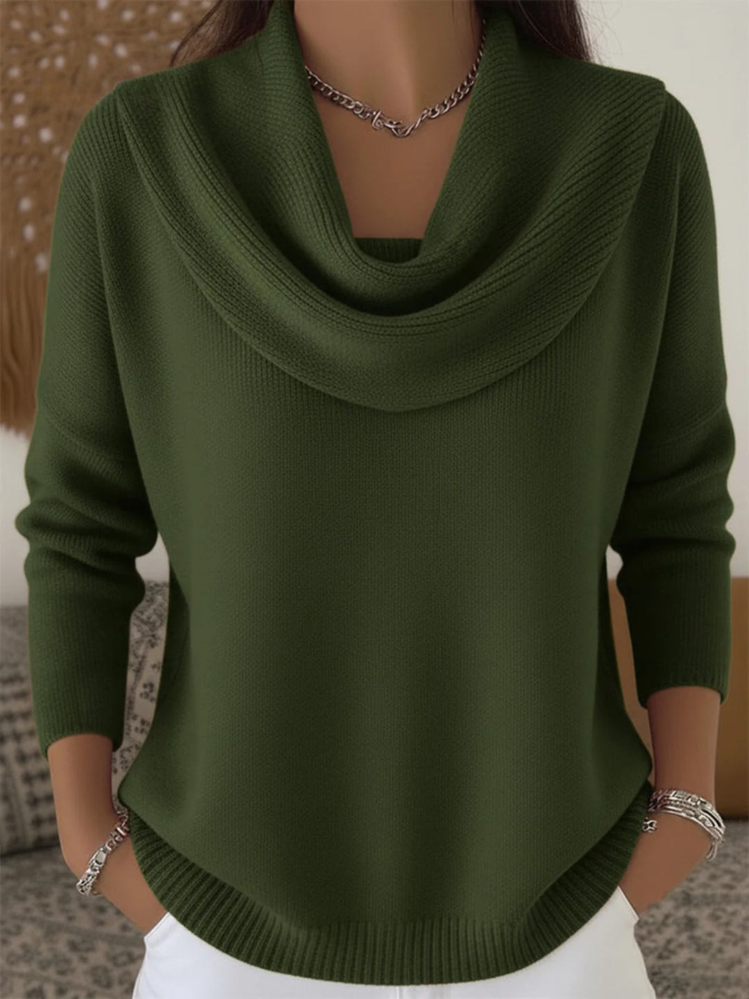 Damen Strickpullover mit drapiertem Schalkragen