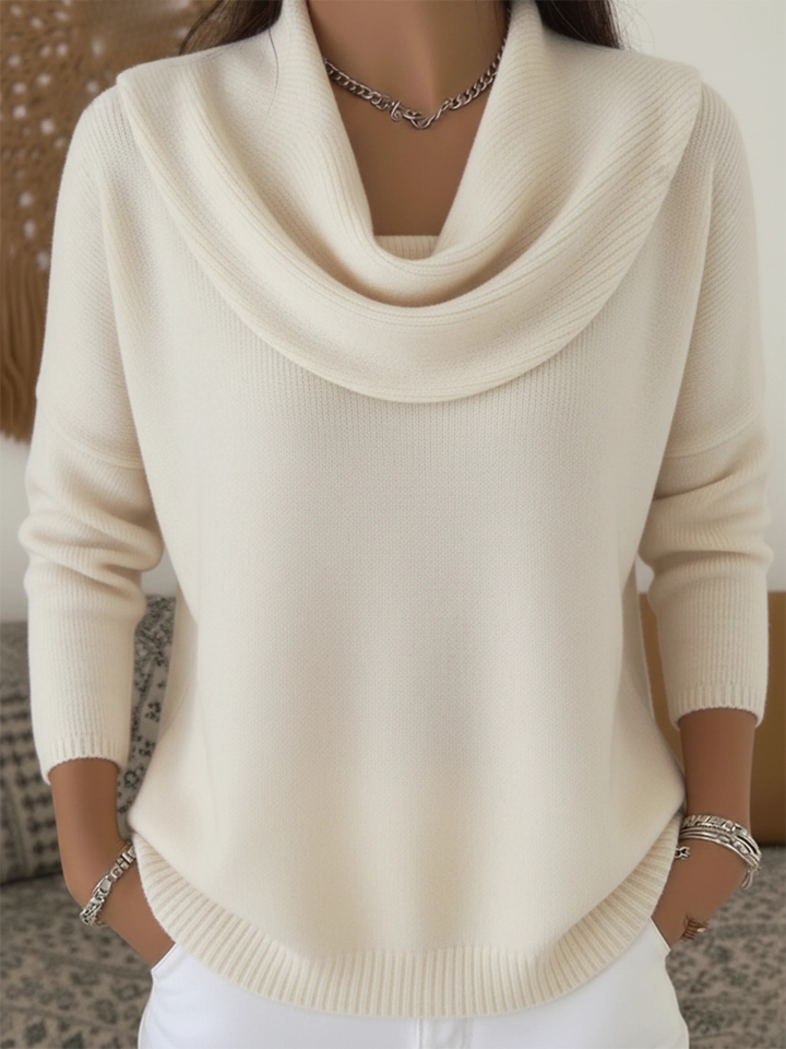 Damen Strickpullover mit drapiertem Schalkragen