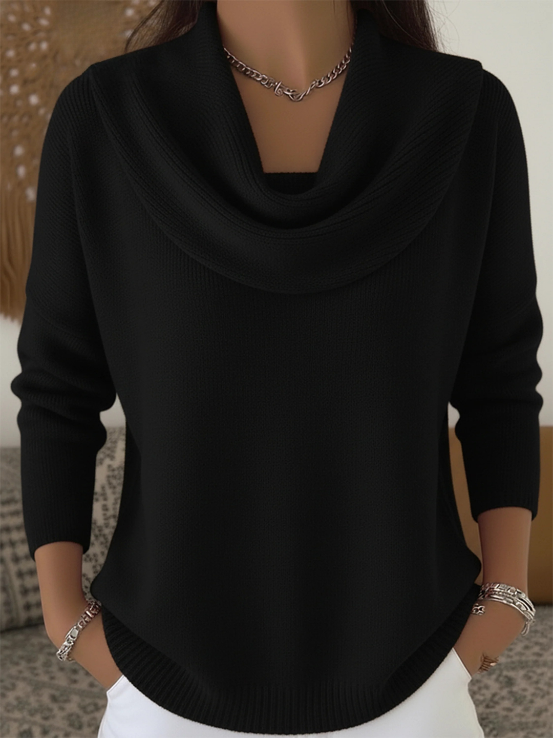 Damen Strickpullover mit drapiertem Schalkragen