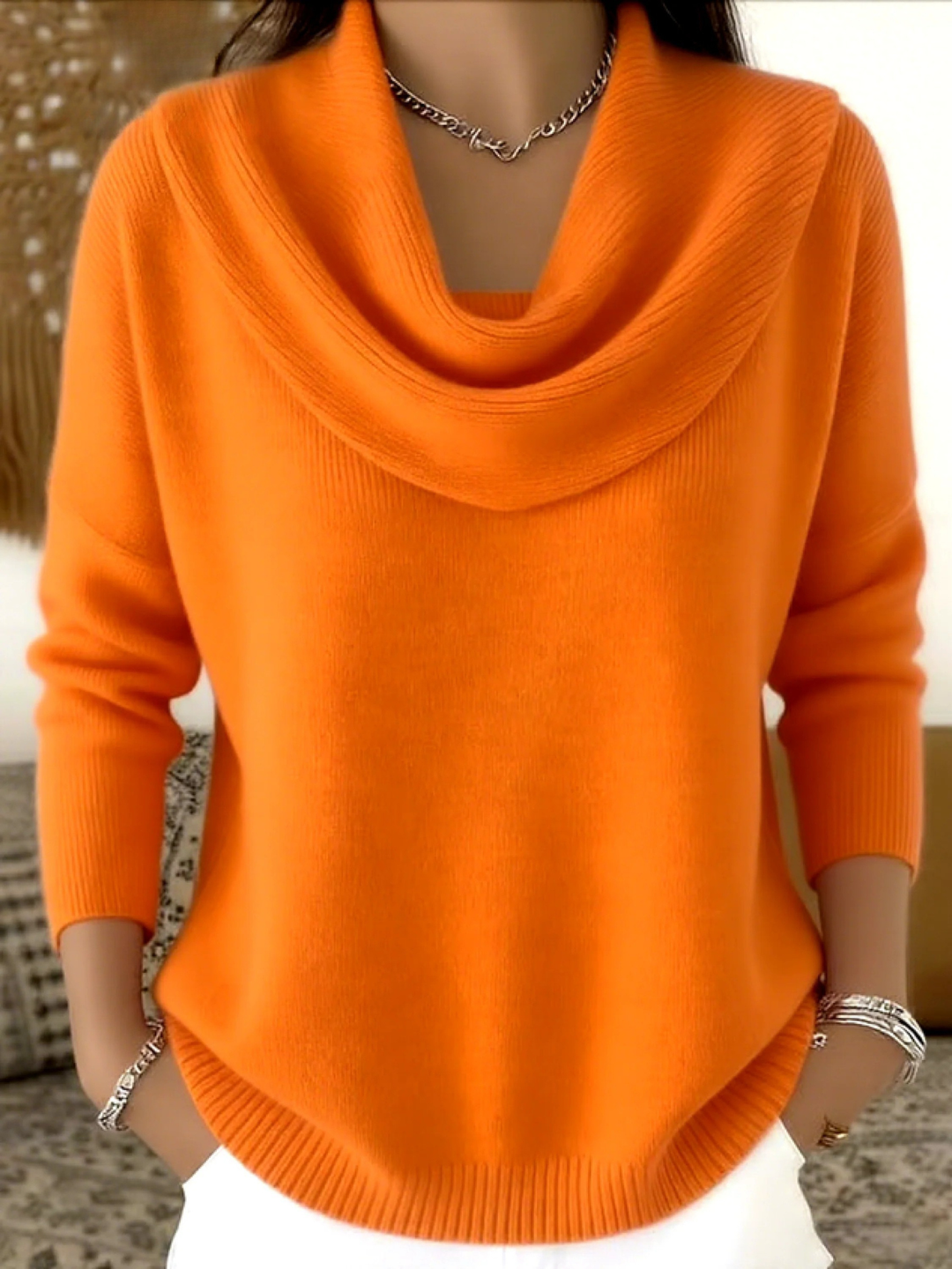 Damen Strickpullover mit drapiertem Schalkragen