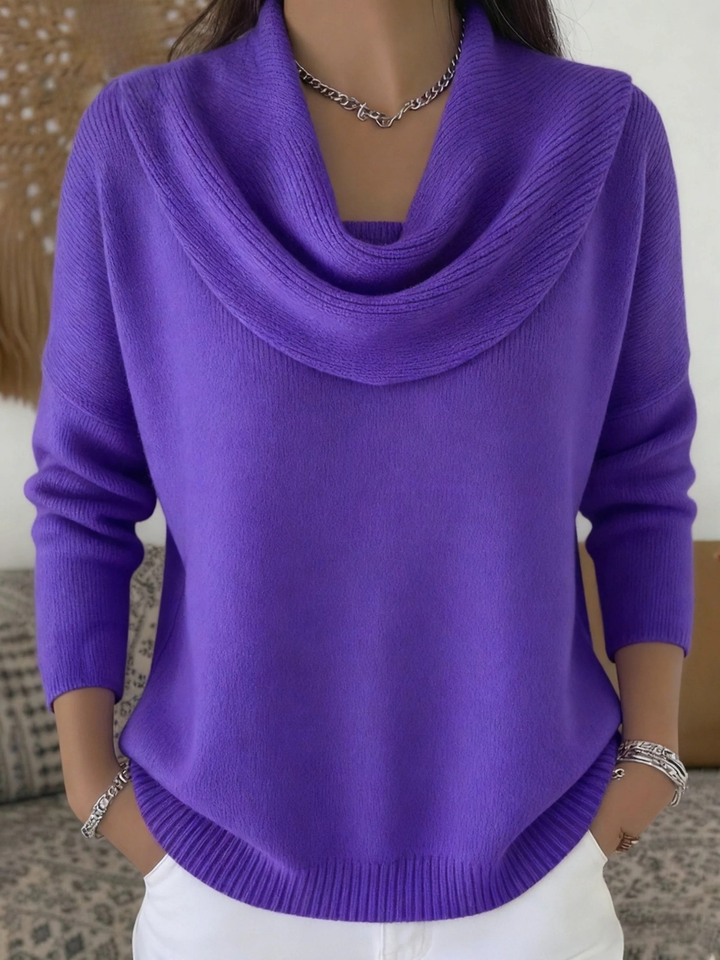 Damen Strickpullover mit drapiertem Schalkragen