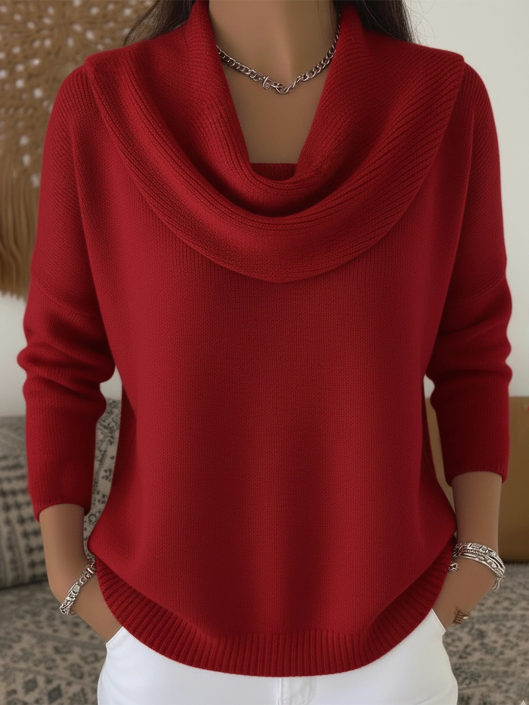 Damen Strickpullover mit drapiertem Schalkragen