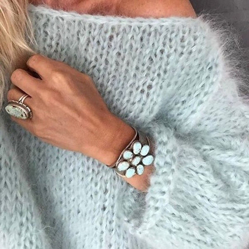 Damen Strickpullover mit flauschiger Oberfläche