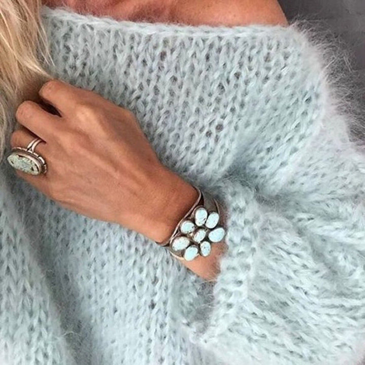 Damen Strickpullover mit flauschiger Oberfläche